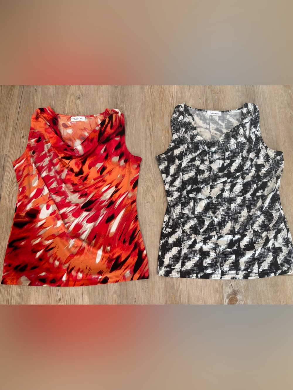 Set of 2 Calvin Klein Women's Red and Orange Abstract Print Tank Top